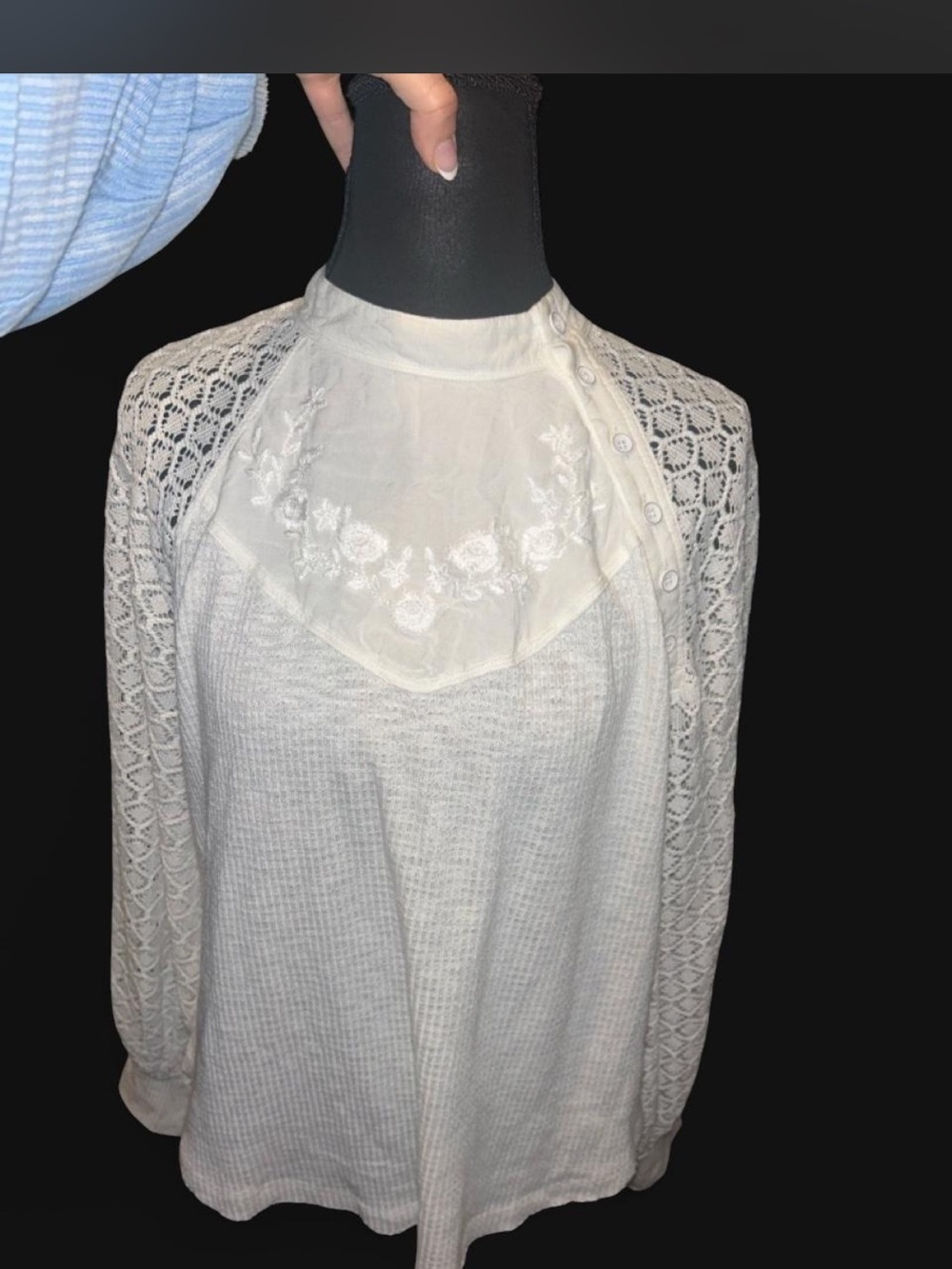 Free People Ivory Lace Raglan High-Neck Blouse